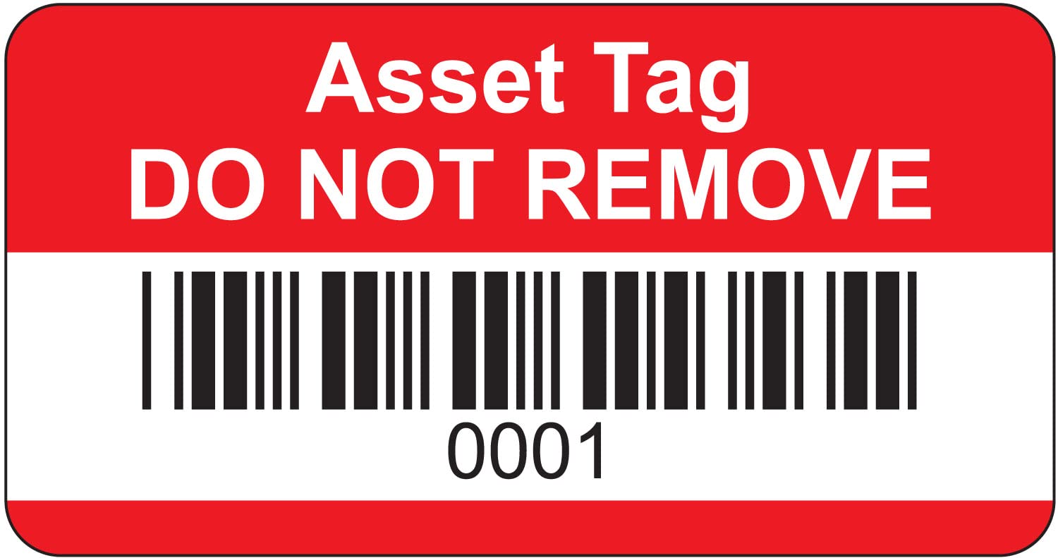 Red Asset Tag Labels - Barcoded and Numbered 1 to 500-38mm x 20mm Permanent Synthetic PP Labels - Price per Pack of 500 Labels (P/NO. 7828668)