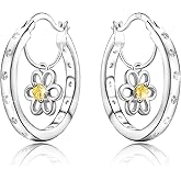 S925 Sterling Silver Daisy Hoop Earrings Dainty Yellow CZ Flower Floral Round Drop Huggie Jewelry for Women's Daughter Birthday