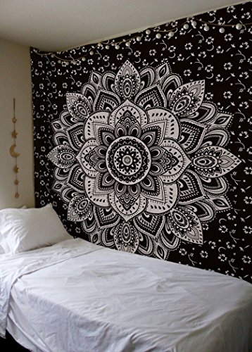 Madhu International Mandala Gold Tapestries (Queen, Black Silver)