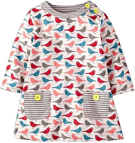 GS Nyan Girl's Cartoon Pattern Long Sleeve Cotton Dress (2T, Greypink)
