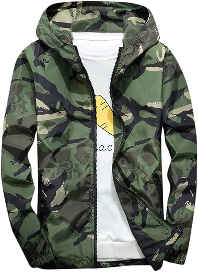 Men Camouflage Jacket Winter Hoodie Soft Shell Waterproof Windproof Outdoor Coat, Green, X-Large 