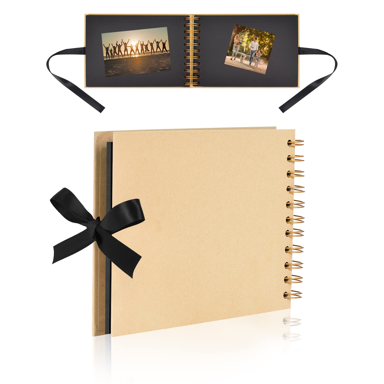 A5 Scrapbook, 30 Pages 21.5 x 15 cm DIY Square Scrapbook, Black Thick Kraft Paper Scrap Book, Memory Book or Record of Memorial Album Gift (yellow)