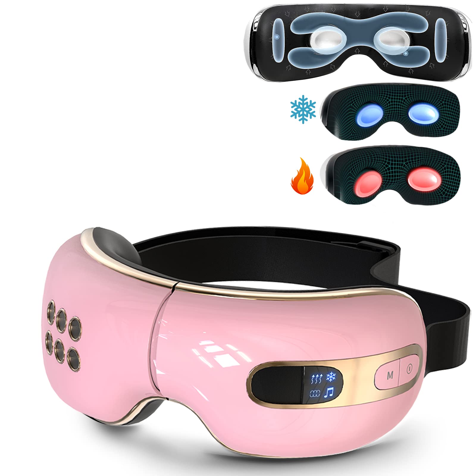 Fmlave Eye Massager with Heat and Cooling for Migraines, Dry Eyes, Dark Circles, Rechargeable Heated Eye Mask Massager Improve Sleeping - Gifts for Women and Men (Pink)