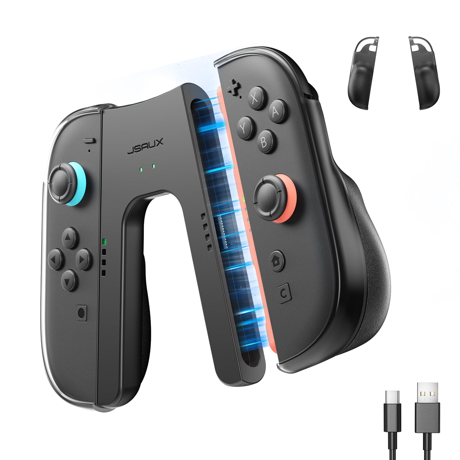 Photo 1 of JSAUX Ergonomic Switch 2 Charging Grip for Nintendo Switch 2, Magnetic Grip Controller Compatible with Switch 2 Joycons, Play While Charging with LED Indicator& 1.5m/4.9ft Charger Cable-Black