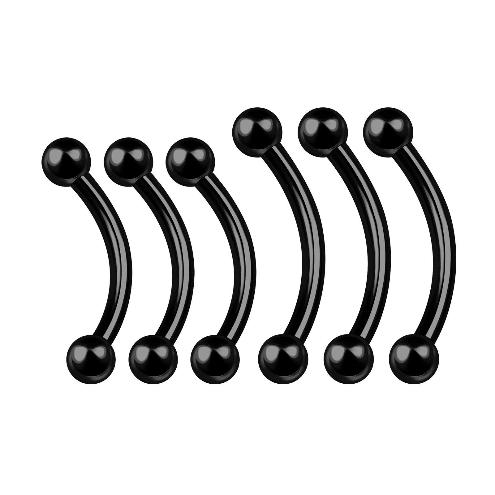 6PCS Anodized Black Curved Barbell Bar 14g 10mm 12mm 3mm Ball Rook Cartilage Tragus Daith Earring Lip Piercing Jewellery 4645