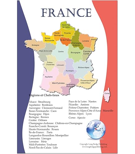 Mapa De Francia En Lienzo: Mapa De Viajes Francés Ilustrado En Marco De Madera - México