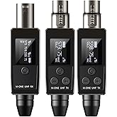 EBJ Wireless Microphone System UHF wireless XLR transmitter and receiver for dynamic/capacitive microphones, 48V Phantom power supply, electric guitar/bass, audio mixer, PA system (One drag two)