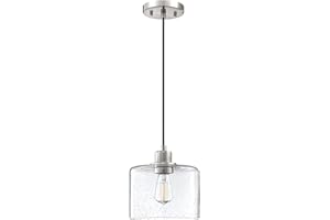 Dolaimy House 1 Light Modern Kitchen Island Pendant Light 7.3 Inch Seeded Clear Glass Brushed Nickel Pendant Lamp, Farmhouse Hanging Light Fixture for Kitchen Island Dining Room Bedside