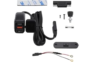 KALOEOU Motorcycle Phone USB Charger, 6.4A Dual USB Type C PD & Quick Charge 3.0 Motorcycle Waterproof USB Charger with Voltmeter & ON/Off Switch, Motorcycle Accessories for Phone, GPS, Tablet.