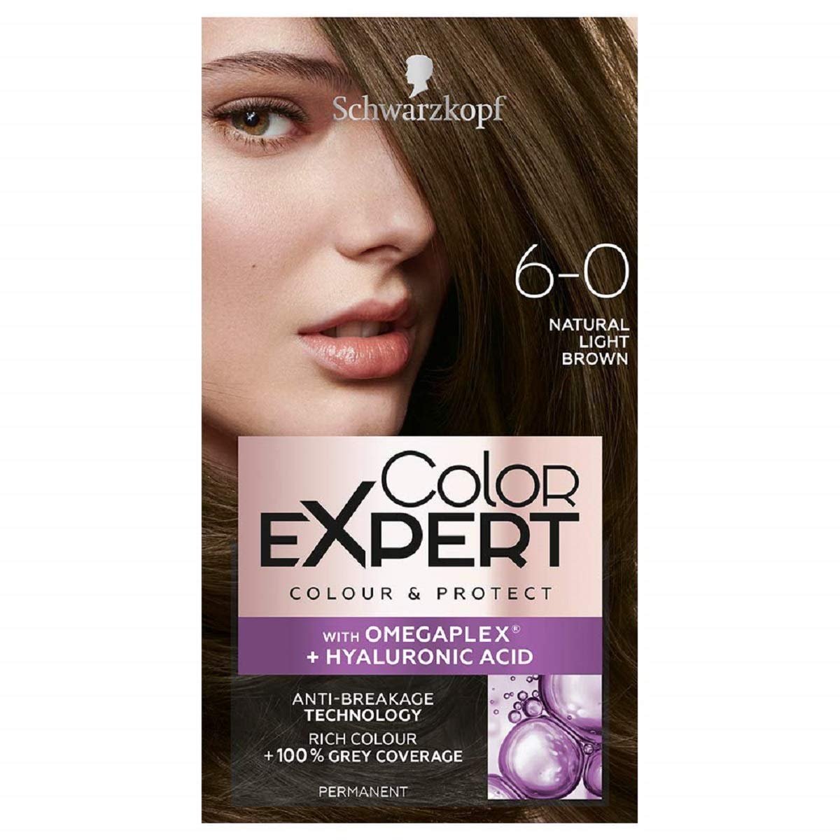 Schwarzkopf Color Expert Light Brown Hair Dye Permanent, Up to 100% Grey Hair Coverage & Protect with Omegaplex - 6-0 Natural Light Brown