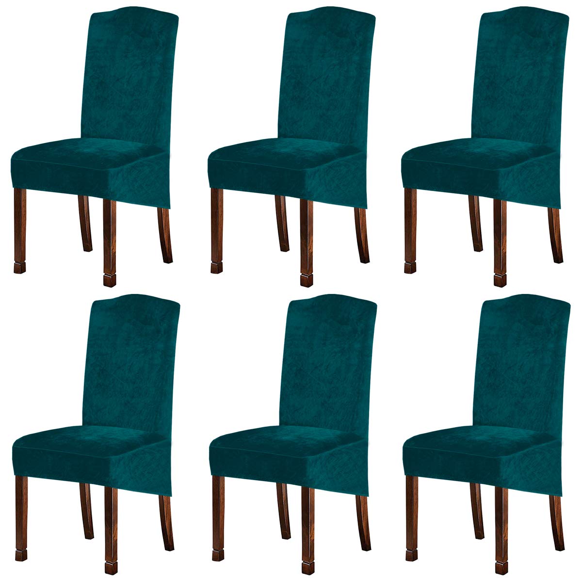 Velvet Plush XL Dining Chair Covers, Stretch Chair Slipcover, Spandex High Chairs Protector Covers Seat Slipcover with Elastic Band for Dining Room,Wedding, Ceremony, Banquet (Teal Green, Set of 6)