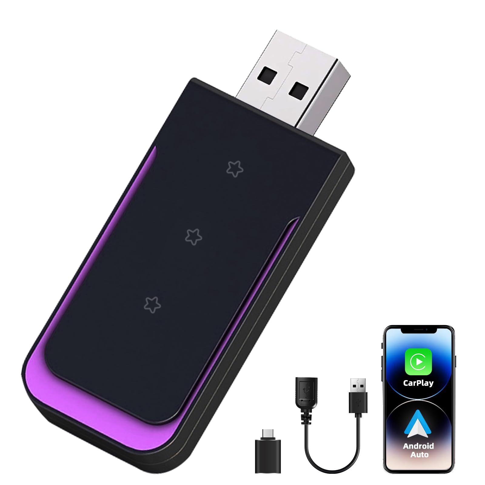 Wireless Carplay Adapter UK for A-pple & Android, 2024 Upgrade Plug & Play Carplay Wireless Adapter Converts Wired to Wireless, USB A/C, Compatible with Cars from 2016 & iPhone iOS 10+/Android 11+