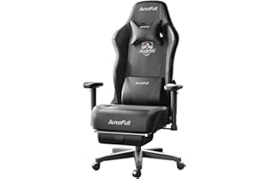 AutoFull Gaming Chair, Ergonomic Wingless Cushion Computer Chair, PU Leather Racing Style Office Chair with Lumbar Support Pillow and Footrest, Dark