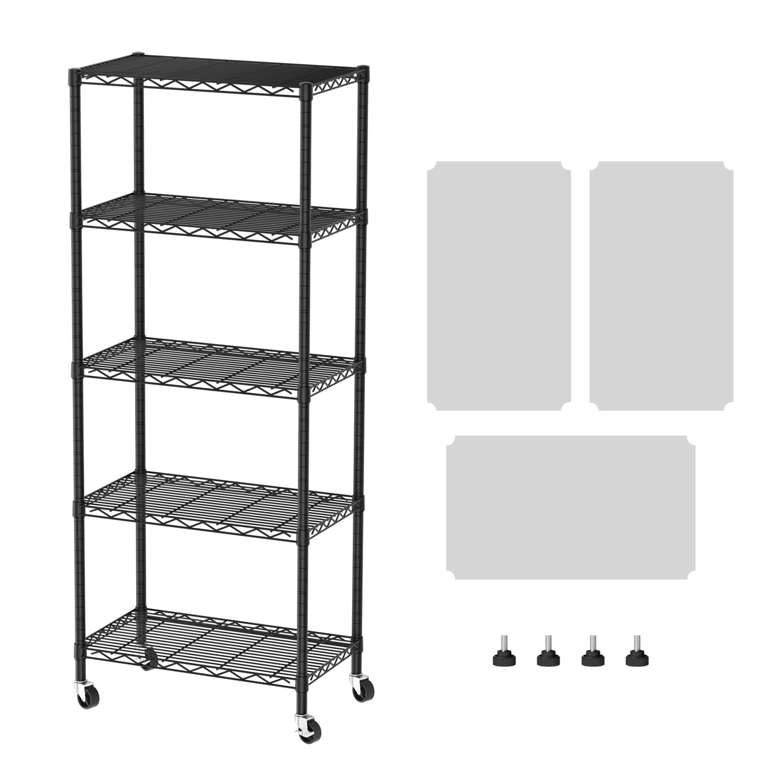Photo 1 of ***MISSING PARTS, NO WHEELS, MISSING LINER***  
SINGAYE 5 Shelves Storage Shelf Wire Closet Bathroom Organizers Metal Pantry Kitchen Garage Shelving Unit Laundry Room Organization Home Rack Net Basket Black