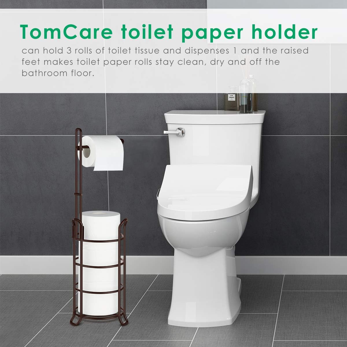 TomCare Toilet Paper Holder Toilet Paper Stand and Dispenser for 3 Spare Rolls Metal Wire Free-Standing Toilet Tissue Paper Roll Storage Shelf Bathroom Accessories Storage Organizer Bronze: Home & Kitchen