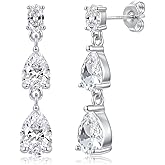 ZRU Sterling Silver Teardrop Dangle Earrings for Women, Elegant Long Cubic Zirconia Bridal Drop Earrings, Hypoallergenic Sparkly Dangly Wedding Jewelry Gifts for Brides & Bridesmaid