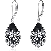 YFN Black Tourmaline Earrings Sterling Silver Dangle Drop Leverback Earrings Crystal Healing Jewelry Spiritual Protection Gifts for Women