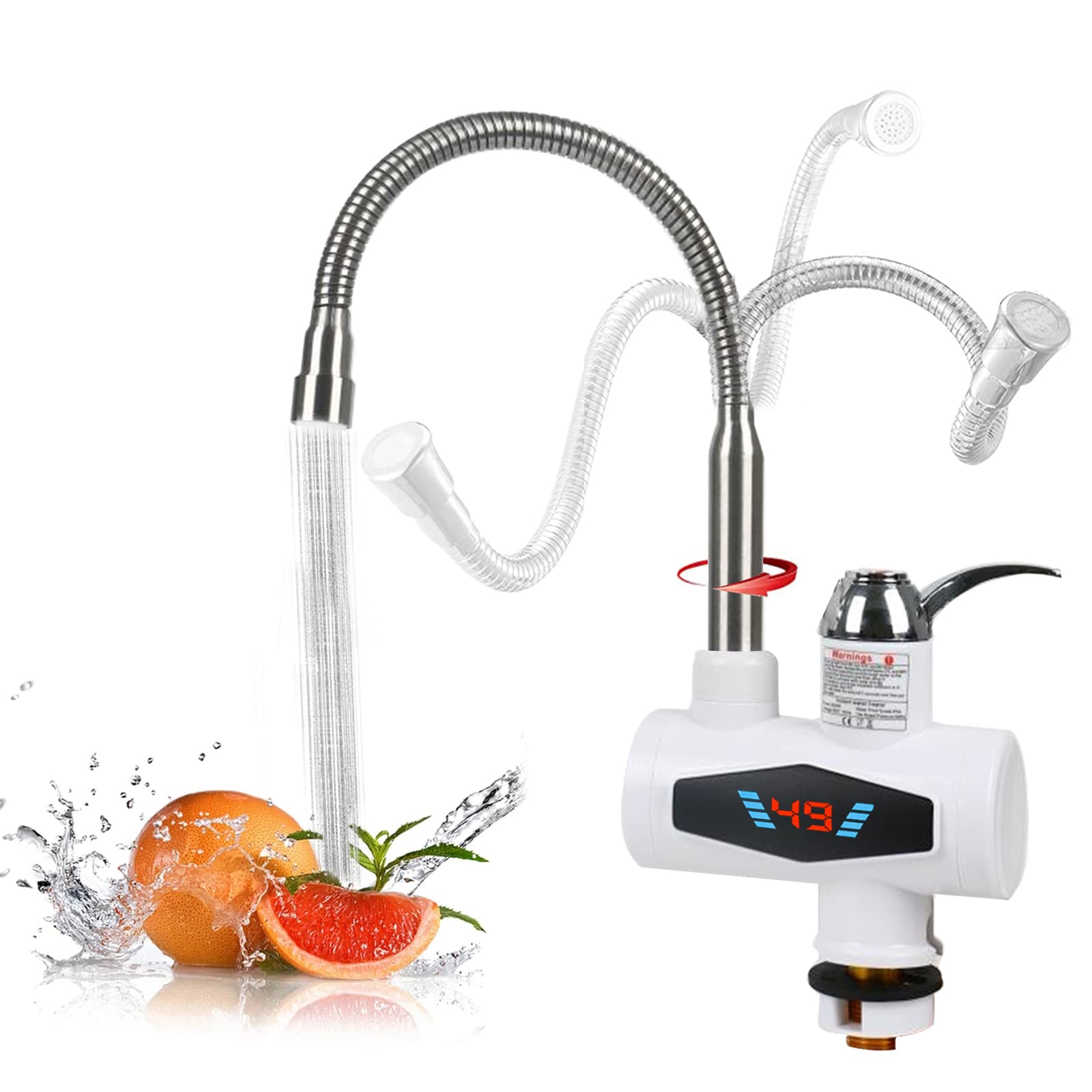 Instant Tankless Electric Hot Water Faucet,WMLBK Fast Heating Tap Water Heater with LED Digital Display Kitchen Instant Heating Hot Water Tap,for Kitchen Bathroom Sink (Water in Below)