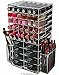 N2 Makeup Co Spinning Acrylic Makeup Organizer Carousel, Holds 72 Lipstick Holder Slots, Brushes & 16 Powder Compact Cases, Clear Cosmetics Storage Box