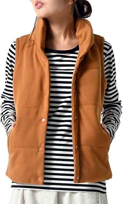 Amazon Janjamcollection 大きいサイズ レディース 中綿ベスト ヘチマカラー ダンボールニット 前開き スナップボタン 保温性 アウター ベスト 通販