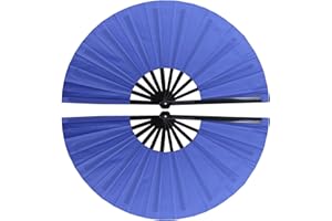 QCHENGSAN Blue Folding Hand Rave Fan,2 Pack Cosplay Fan Costume Accessory,Popping Clack Fans for Line Dancing,Boots on The Ground Large Folding Clap Clacking Handheld Fans Make Sound,Concert Performance Party