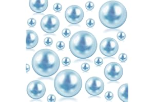 CUSMATION 300Pcs Light Blue Polished No Hole Faux Pearl Beads for Vase Filling Decorations, Plastic Pearls Vase Fillers, Table Scatters, Wedding Centerpiece, Home Decor, 8/14/20 mm