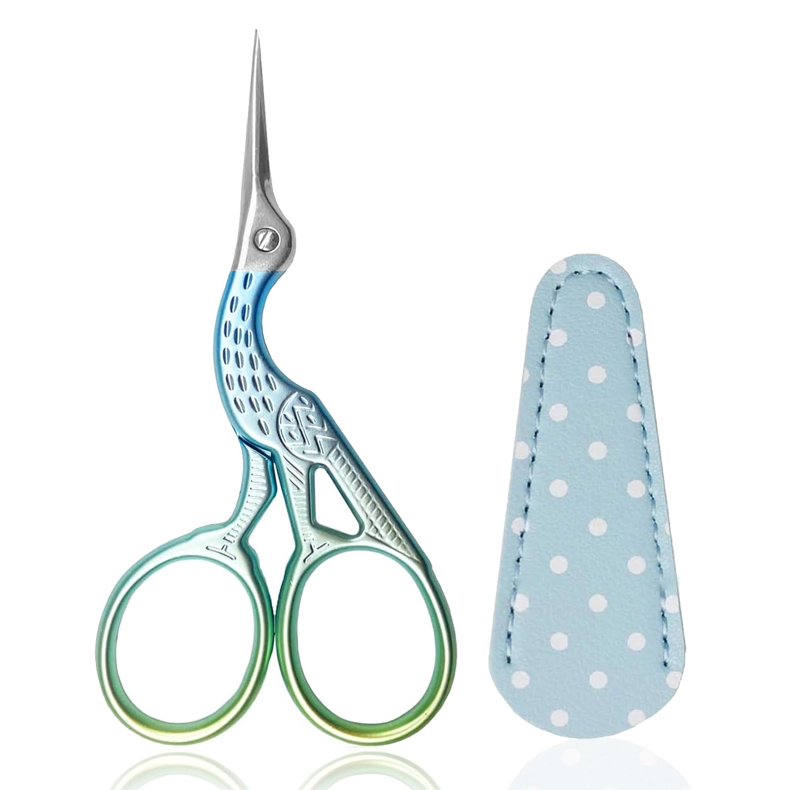 Embroidery Scissors, Small Craft Stainless Steel Stork Scissors for Sewing Cross Stitch Needlework Threading with PU Cover - Blue