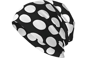 HECHINYUE Adult Fashion Black White Polka Dots Pattern Print Knit Hats Slouchy Beanie Chemo Hat Skull Cap Soft Breathable Uni