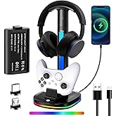 Xbox Headphone Stand with Controller Charger, RGB Xbox Controller Charging Station Headset Stand for Xbox Series X/S/One/One X/One S Charging, Equipped with 1 * 5180mWh Rechargeable Xbox Battery Pack