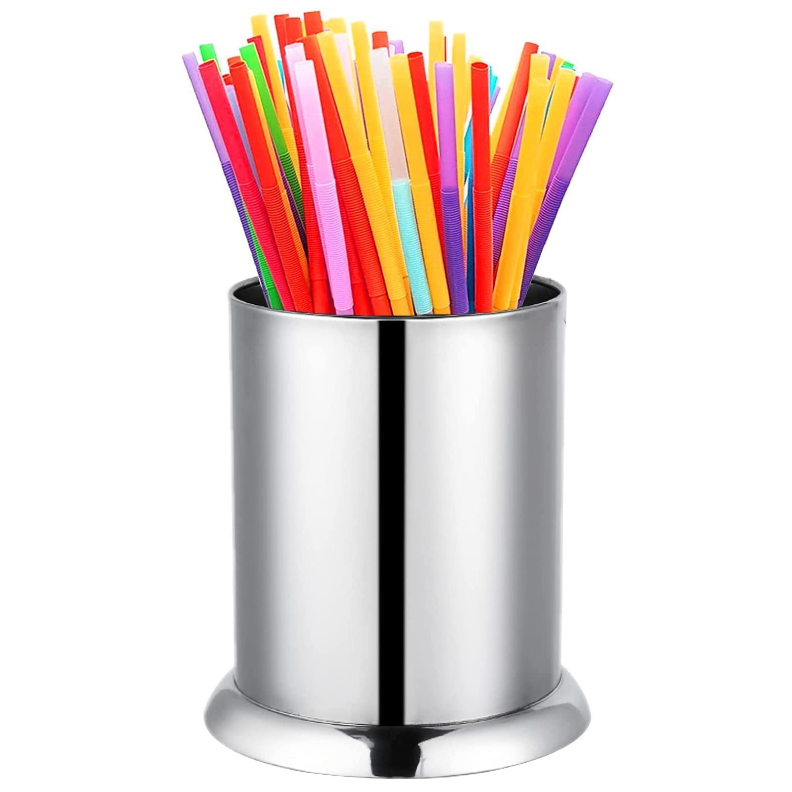 HERCHR Countertop Straw Dispenser, Stainless Steel Drink Straw Holder Spoons Forks Chopsticks Storage Cutlery Organizer for Home Bar(L)