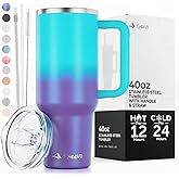 tweevo 40 oz Tumbler With Handle and Straw Made of Stainless Steel - Double Wall Vacuum Insulated Tumbler With Lid - Sweat Proof Easy Grip, BPA-Free, Dishwasher Safe Tumbler (Amethyst)
