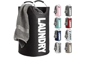 Gorilla Grip Large Laundry Basket, Collapsible Fabric Hamper, Padded Handles, 115L, Tall Foldable Clothes Baskets, Durable Linen Bins, Easy Carry Bags, Hampers for Kids Bedroom, College Dorms, Black