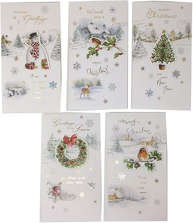 Amazon Pkpohs クリスマスカード グリーティングカード 選べるデザイン X Mas シーズンズグリーティング 封筒付き C 白5枚セット グリーティングカード 文房具 オフィス用品