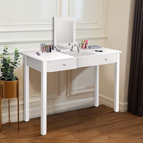 Amazon Com White Modern Vanity Desk Middle Part Lift Up As