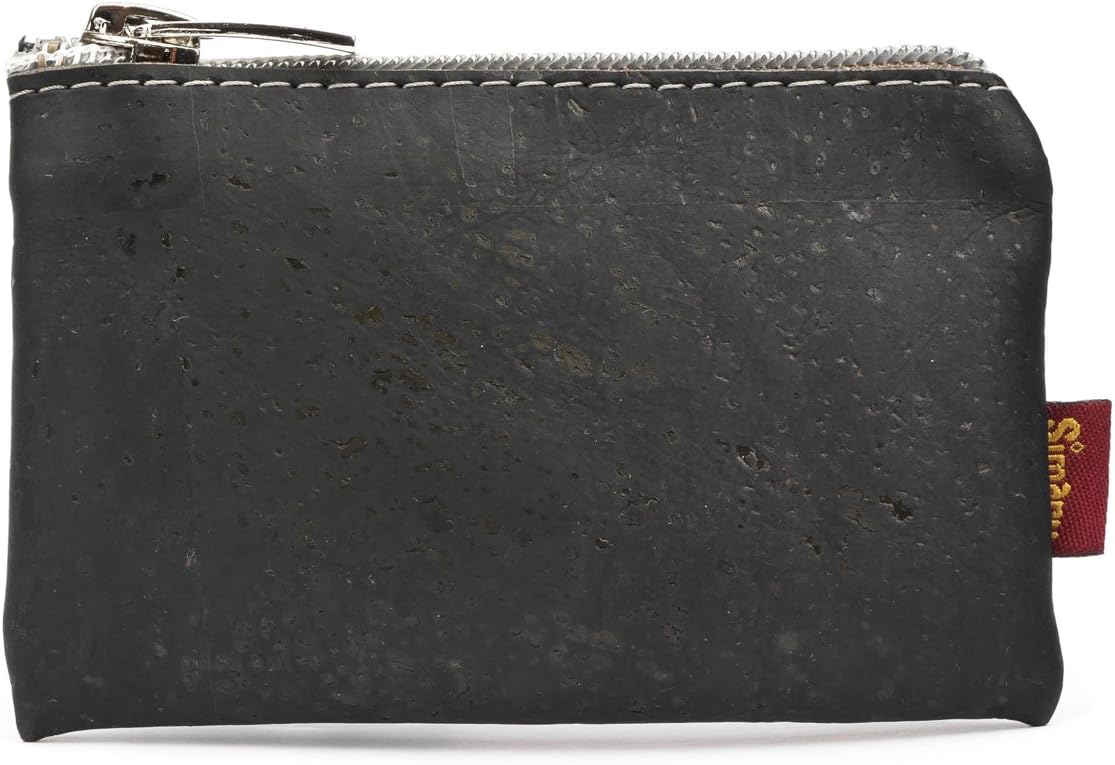 SIMARU Vegan Coin Pouch Keyring, Slim Zip Key Pouch with Card Holder Compartment (Brown), Black - Image 4