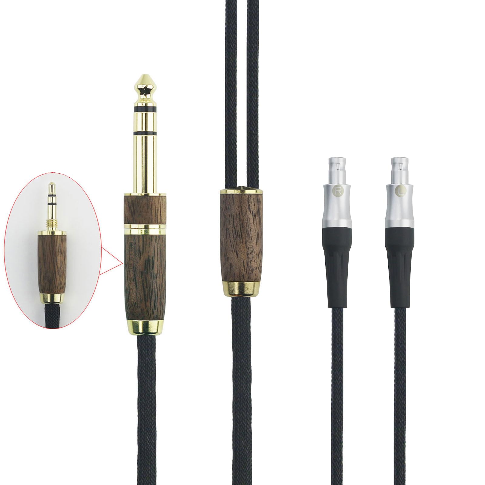 ABLET 6N OCC Copper Silver Plated Upgrade Audio Cable Compatible with Sennheiser HD800, HD800S, HD820 Headphones with 3.5mm Male and 6.3mm Adapter Walnut Wood Shell