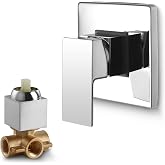 SKOWLL Shower Valve Chrome, Shower Mixing Valve, Brass Rough-In Valve | 1/2" NPT Female Thread, Single Handle Bathroom Mixer Valve, Square Shower Valve and Trim Kit, Single Function Flow Control