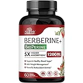 Nutreb Berberine Supplement 1200mg - 5X Higher Absorption - Ultra Pure 98% Berberine HCL - Healthy Weight Management, Immune Support - Non GMO, Manufactured in USA - 60 Vegan Capsules