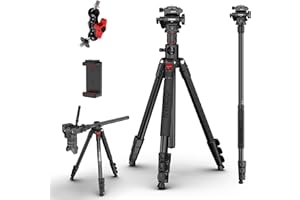 COMAN 72" Overhead Camera Tripod, Horizontal Video Tripod with Fluid Head QR Plate, Detachable Monopod, for DSLR Camera and P