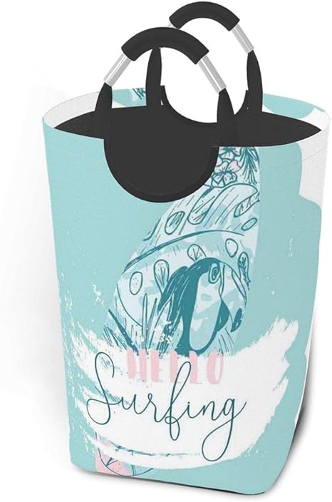 Amazon Lubataga ランドリーバスケット 熱帯の花で飾られたサーフボードのイラスト ランドリーバッグ 洗濯かご おりたたみ 洗濯カゴ おしゃれ 収納ボックス おもちゃ収納 ランドリー収納 オンライン通販