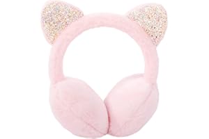 Earmuffs for Girls Cat Ear Muff Winter Faux Fur Ear Warmers Ear Cover with Cute Sequins Ears for Women Kids