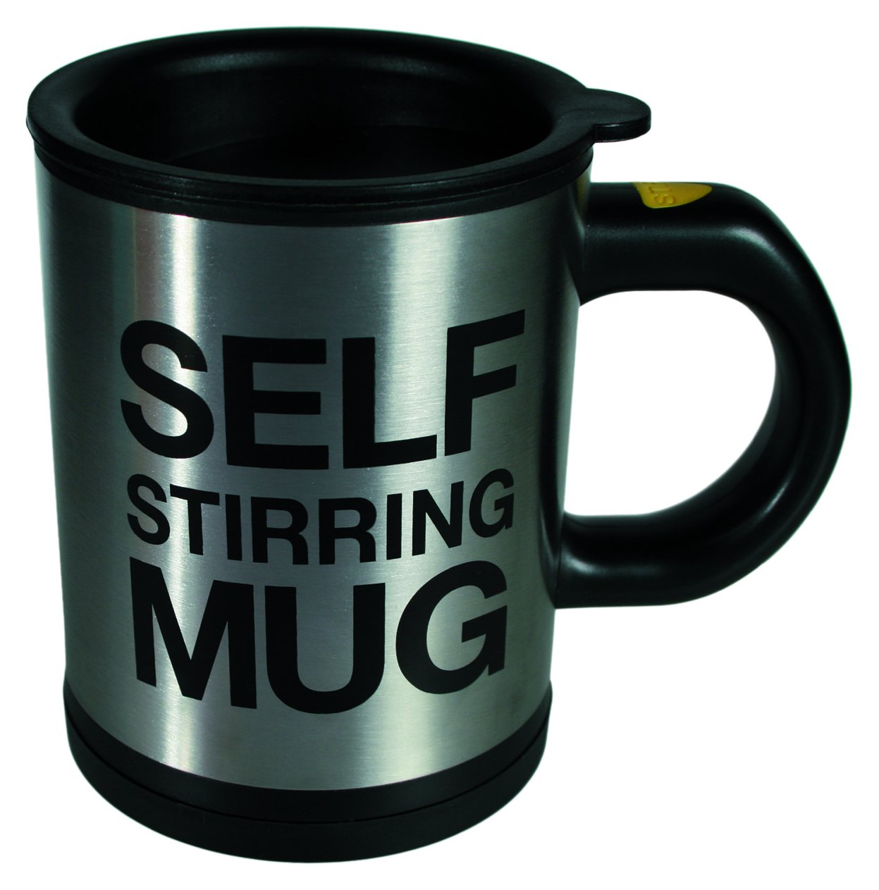 Out of the Blue Self Stirring Mug, Plastic, Stainless Steel and Wood, Black, 13.5 x 9.5 x 13 cm