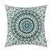 CaliTime Canvas Throw Pillow Cover Case for Couch Sofa Home Decor Floral Compass Leaves Medallion 18 X 18 Inches Teal