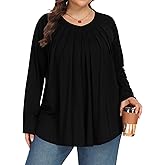 Tencede Womens Plus Size Tops Long Sleeve Shirts V Neck Tunic Blouses 1X-5X