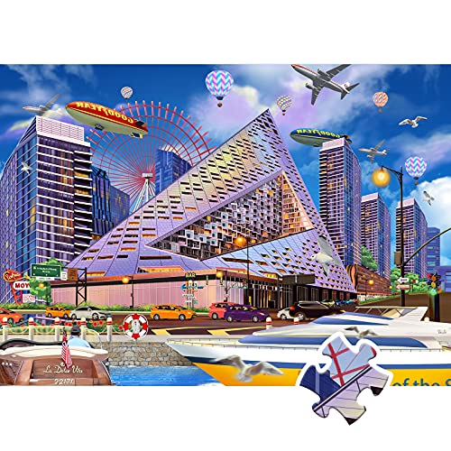 HXMARS America Jigsaw Puzzle 1000-Pieces: NYC Landmark Puzzles-VIA 57 WEST Residential Building, Unique Cut Pieces, 27.5