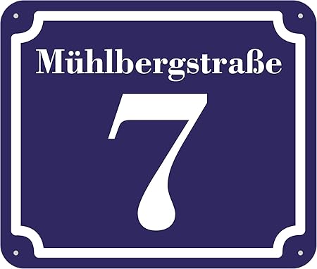 blaues Hausnummer und Straße Schild 2mm Aluverbund, 1-2 Zahlen 20 x 17 cm jetzt selbst gestalten