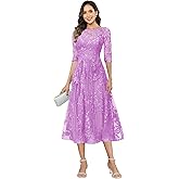 Bolodoo A-Line Mother of The Bride Dress Sequin Tulle Lace Applique Tea Length 3/4 Sleeves Formal Wedding Guest Dress