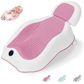Wddbb Baby Bath Support,Ideal for Babies Less Than 6 Months Old,with Thermometer-Adjustable Slope Newborn Bathtub, Baby tubs for Baby tubs for Newborn Essentials Must Haves (Pink)