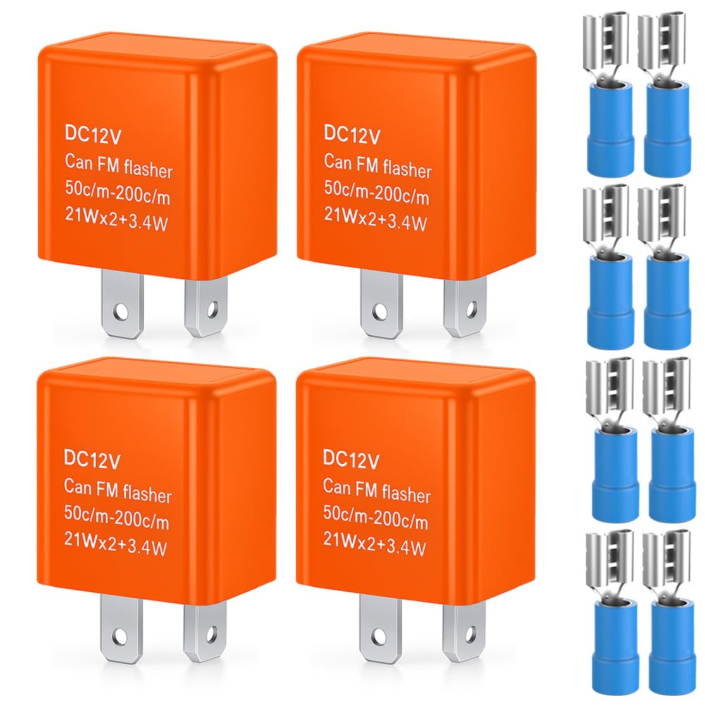 Gebildet 4pcs Universal 12V 2-Pin Flasher Relay, Auto Motorcycle LED Turn Signal Flasher, Speed Adjustable Electronic Turn Signal Hyper Flash Indicator Light, Blink Relay (Orange)