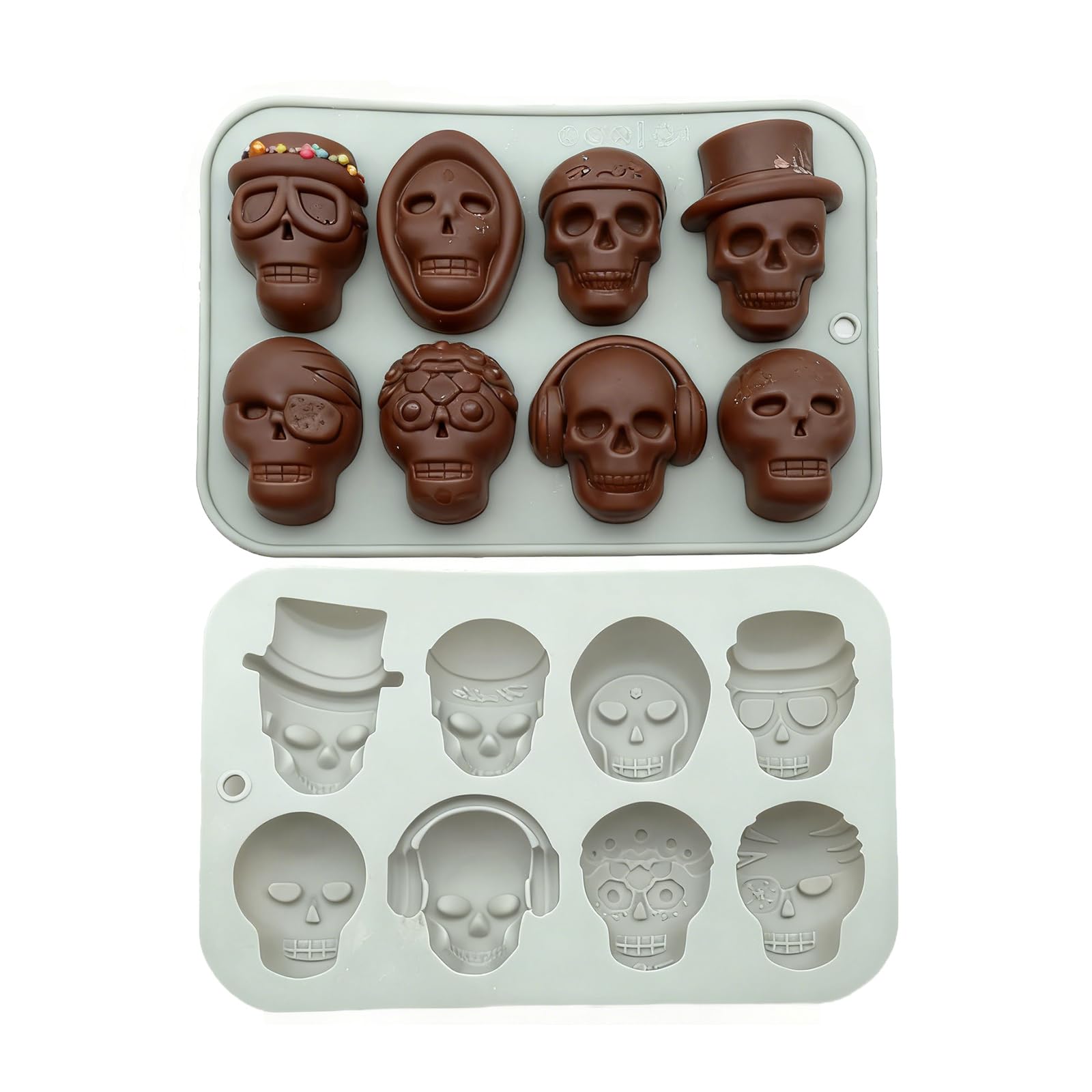 WYAHYQ 2Pcs Skull Chocolate Moulds Halloween Silicone Moulds Candy Baking Fondant Cake Decoration Candle Wax Melt Moulds